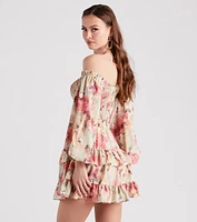 Golden Hour Floral Ruffled Skater Dress