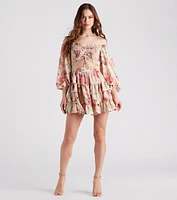 Golden Hour Floral Ruffled Skater Dress