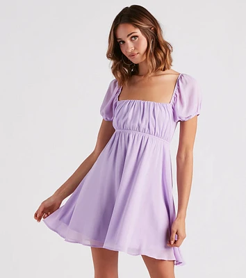 Spring Forward Chiffon Puff Sleeve Skater Dress