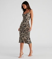 Safari Babe Zebra Cowl Midi Dress