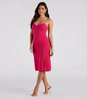 Best Town Crepe Sweetheart Midi Dress