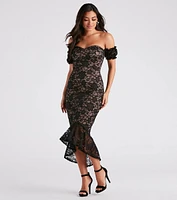 Elegant Miss Lace High Low Midi Dress