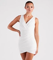 So Classic Pleated Wrap Mini Dress