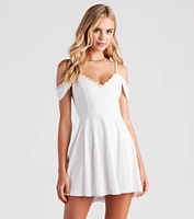 Flow My Way Chiffon Lace Trim Skater Dress