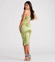 Daring Beauty Satin Slit Midi Dress