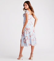 Fresh Breeze Floral Chiffon Midi Dress