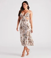 Favorite Moment Satin Printed Midi Dress