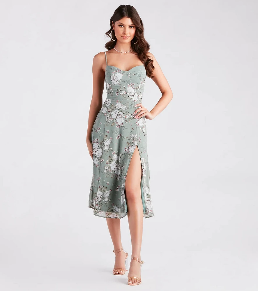 Garden Chic Floral Chiffon Midi Dress