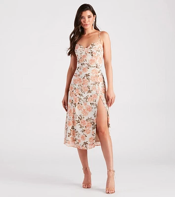 Lovely Seeing You Floral Chiffon Midi Dress