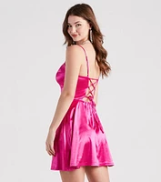 Party Princess Satin Lace-Up Skater Dress