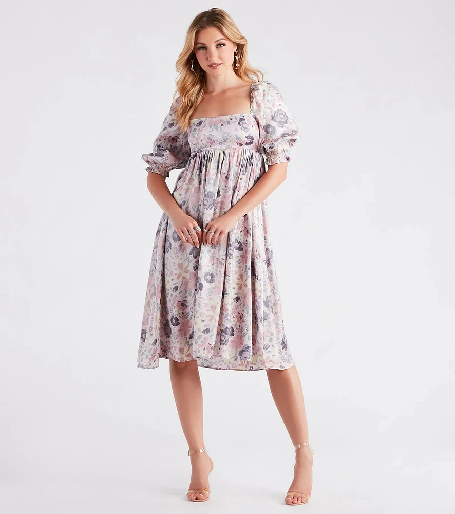 Take The Beauty Satin Floral Midi Dress