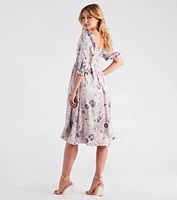 Take The Beauty Satin Floral Midi Dress