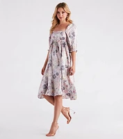 Take The Beauty Satin Floral Midi Dress