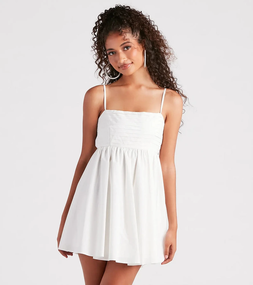 Pleated Princess Bow Back Skater Dress