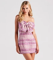 Life's A Prize Tweed Strapless Bow Dress