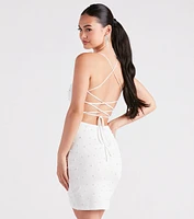 Decadent Pearls Crepe Lace-Up Dress