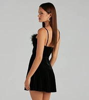 Diva Heart Marabou Velvet Skater Dress