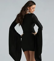 Dramatic Pause V-Neck Bell Sleeve Mini Dress