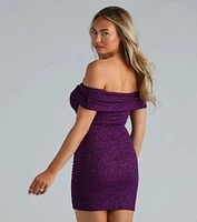 Feeling Sparkly Glitter Off The Shoulder Dress