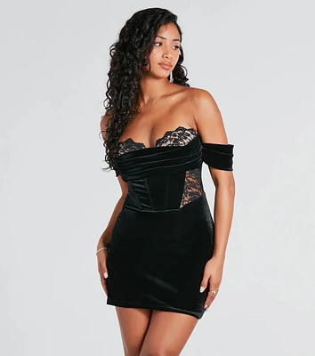 Dropping Hints Velvet Lace Bustier Mini Dress