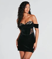 Dropping Hints Velvet Lace Bustier Mini Dress