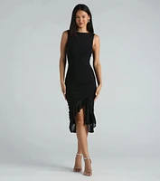 Casey Formal Mesh High Neck Ruffle Midi Dress