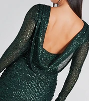 Fanciful Afair Sequin Cowl Back Mini Dress