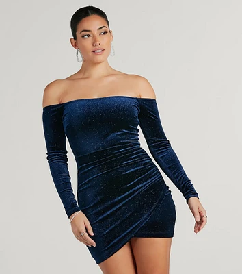 Sparkly Glitter Velvet Long Sleeve Mini Dress