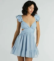 Cherry On Top Lace-Up Cutout Chiffon Skater Dress