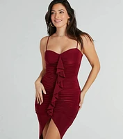 Ruffle Me Up V-Neck Midi Dress