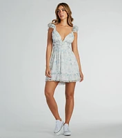 Marvelous Darling Lace-Up Floral Chiffon Dress