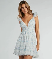 Marvelous Darling Lace-Up Floral Chiffon Dress