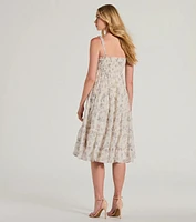 Effortless Love Ruffled Floral Chiffon Midi Dress