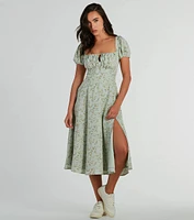 RSVP To Cute Ditsy Wildflower Tie A-Line Midi Dress