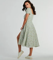 RSVP To Cute Ditsy Wildflower Tie A-Line Midi Dress