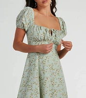 RSVP To Cute Ditsy Wildflower Tie A-Line Midi Dress