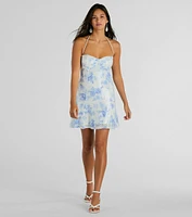 Sparkly Excellence Floral Sequin Mini A-Line Dress