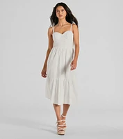 Playful Summer Sweetheart Ruffled Eyelet Midi Dress