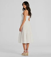 Playful Summer Sweetheart Ruffled Eyelet Midi Dress