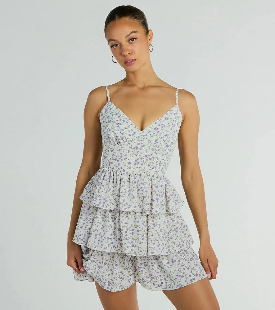 Subtle Charm V-Neck Ruffled Floral Skater Dress