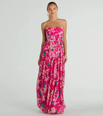 Radiate Romantic Vibes Strapless Floral Chiffon Maxi Dress