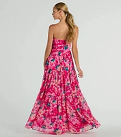 Radiate Romantic Vibes Strapless Floral Chiffon Maxi Dress