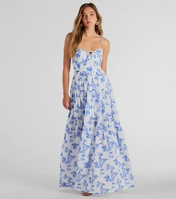 Charming Vibe Tie-Back Flowy Floral Woven Maxi Dress