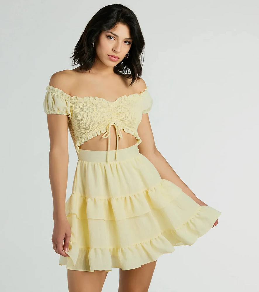 Girlycore Off-The-Shoulder Ruffled Skater Dress