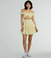 Girlycore Off-The-Shoulder Ruffled Skater Dress