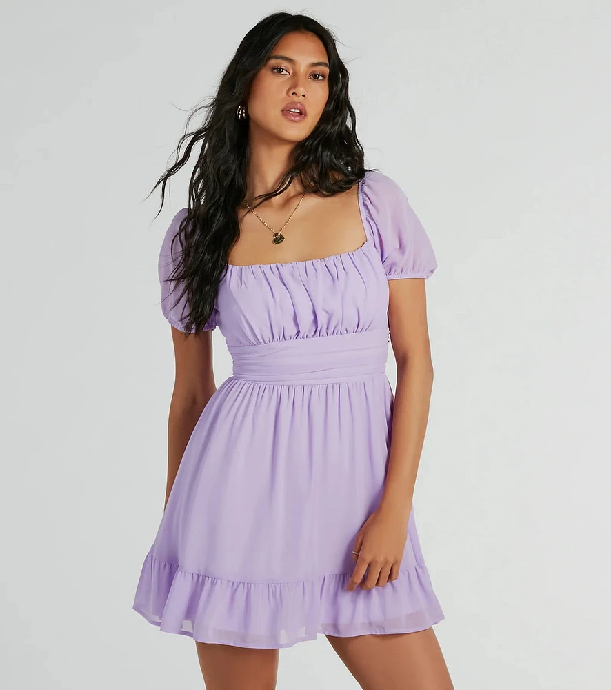 Charming Style Puff Sleeve Chiffon Skater Dress