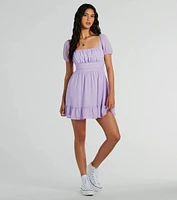 Charming Style Puff Sleeve Chiffon Skater Dress