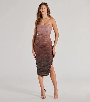 Effortless Dazzle Ombre Glitter Mesh Midi Dress