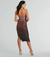 Effortless Dazzle Ombre Glitter Mesh Midi Dress