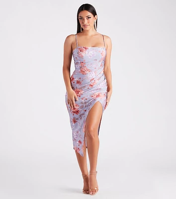 Made You Wink Floral Satin Midi Dress